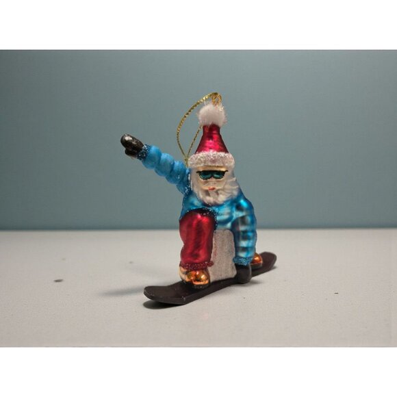 New Multi Color Glass Santa Claus Snowboarding Christmas Tree Ornament Decor - Picture 2 of 3